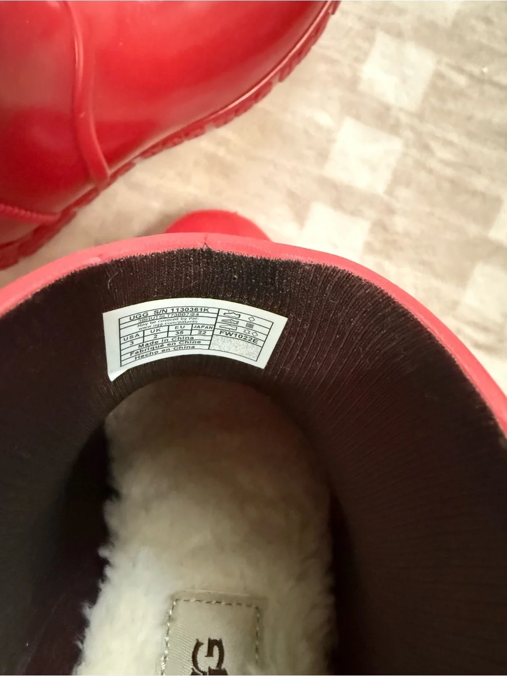 NWOT UGG Kids Red Slip-On Rain Boots